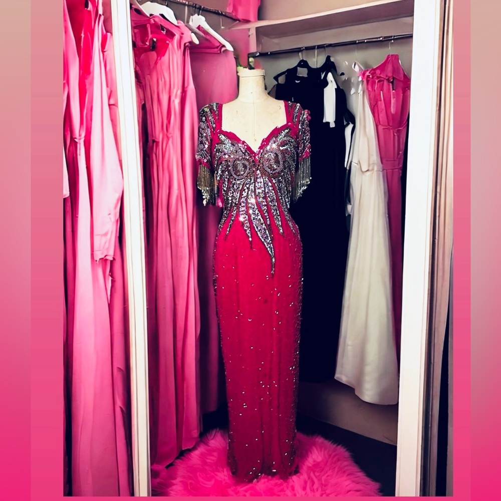 Vintage Pink Sequined Evening Dress